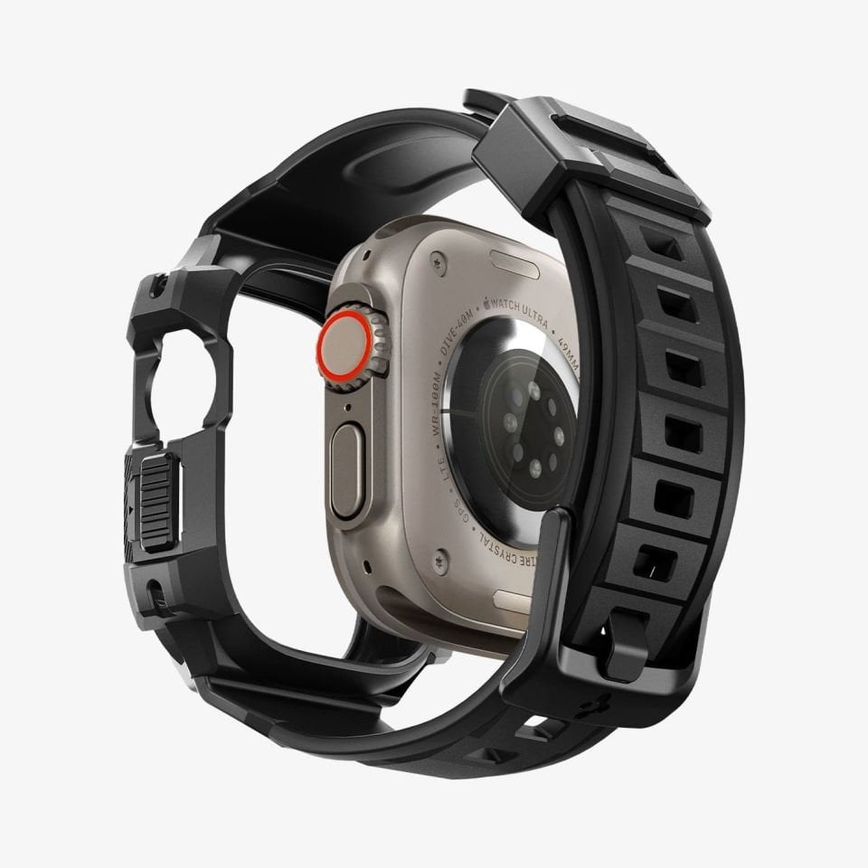 Apple Watch Ultra (49mm) ile Uyumlu Kılıf & Kayış, Spigen Rugged Armor Pro Matte Black