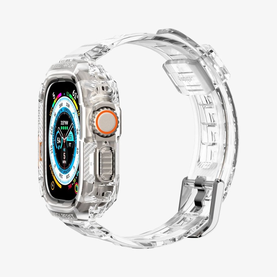 Apple Watch Ultra (49mm) ile Uyumlu Kılıf & Kayış, Spigen Rugged Armor Pro Crystal Clear