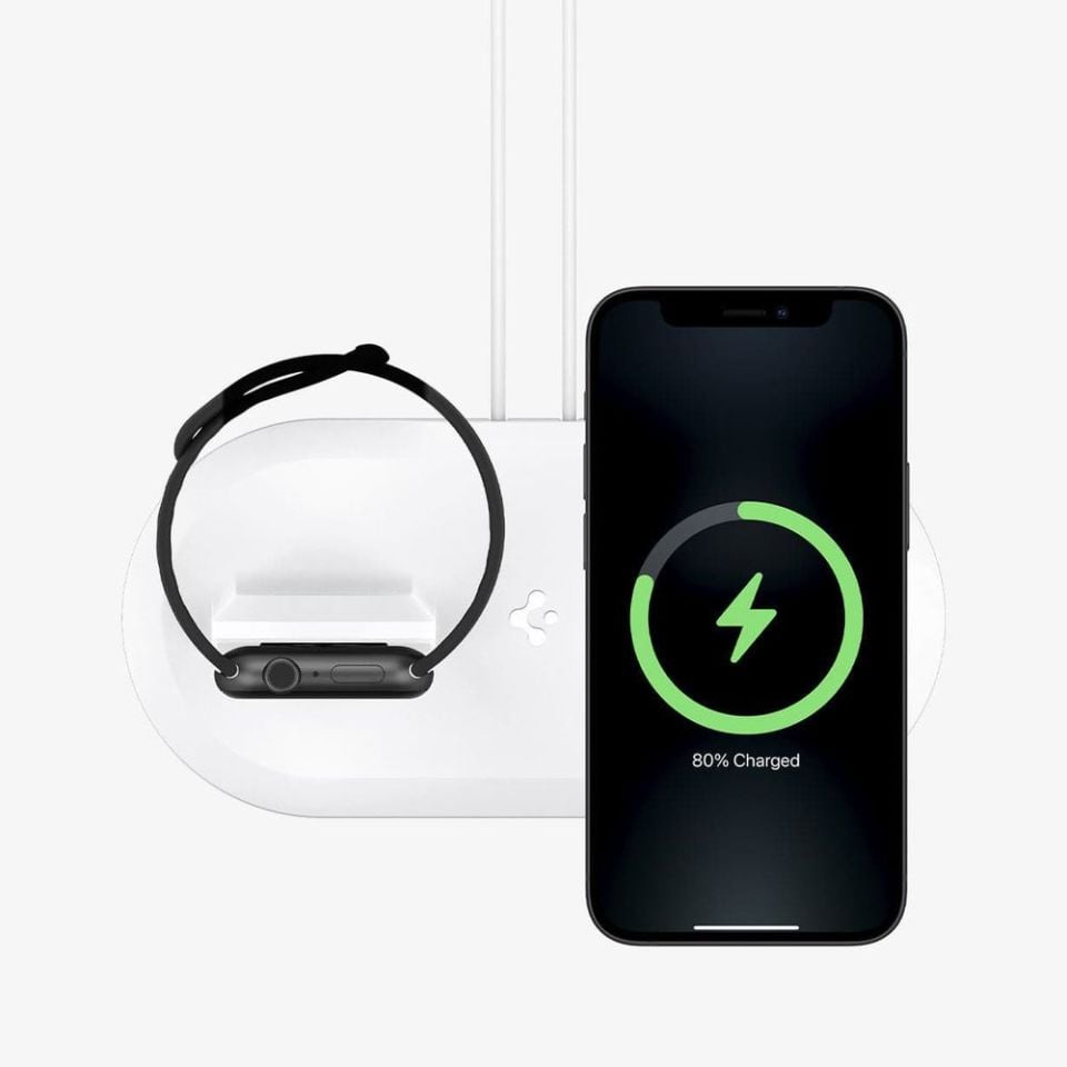 Spigen MagFit Duo 2in1 MagSafe & Apple Watch ile Uyumlu Stand Dock Ünitesi White