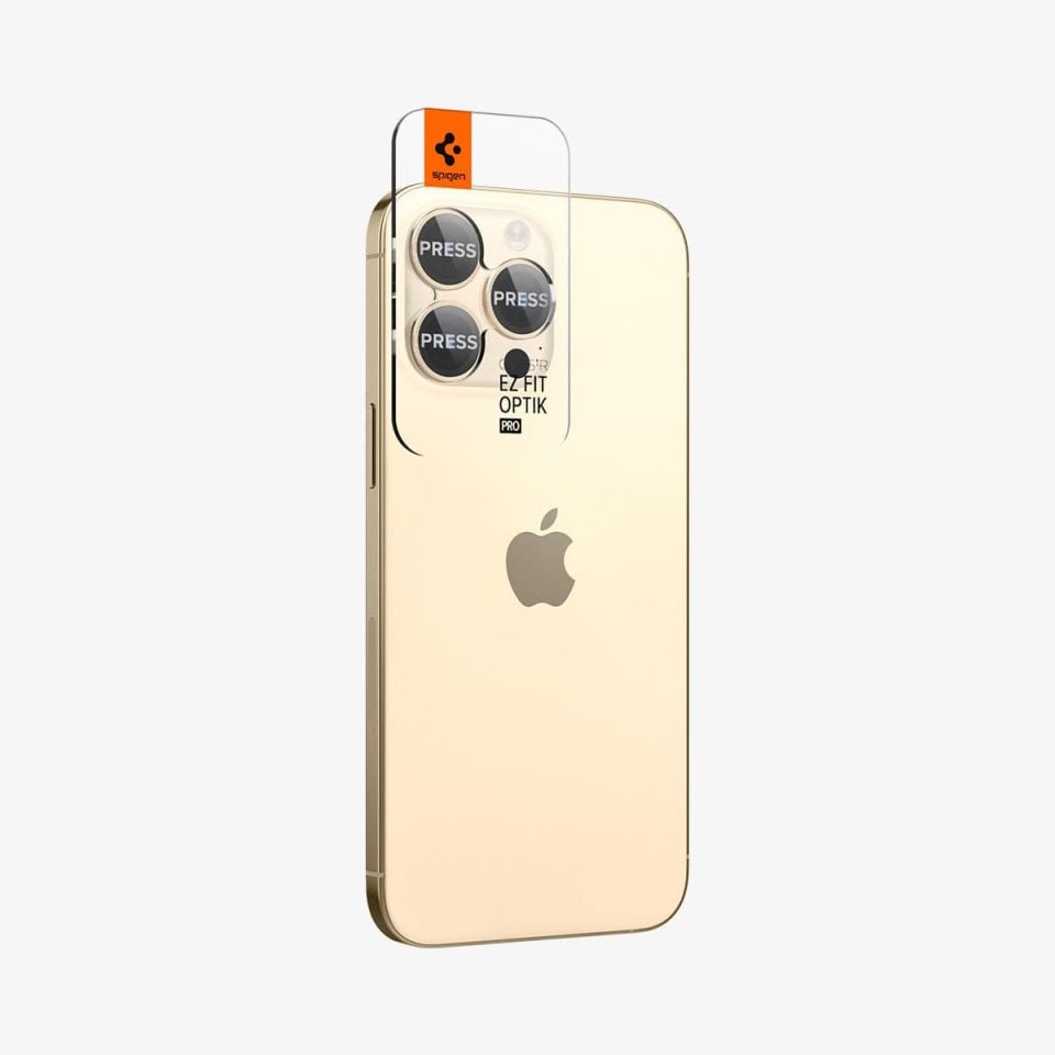 iPhone 14 Pro / iPhone 14 Pro Max Kamera Lens Cam Ekran Koruyucu, Spigen Glas.tR EZ Fit Optik Pro (2 Adet) Gold