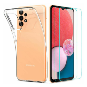 Galaxy A13 Kılıf, Spigen Crystal Pack + Spigen Glas.tR Slim HD (2 Adet) 360* Cam Ekran Koruyucu Crystal Clear