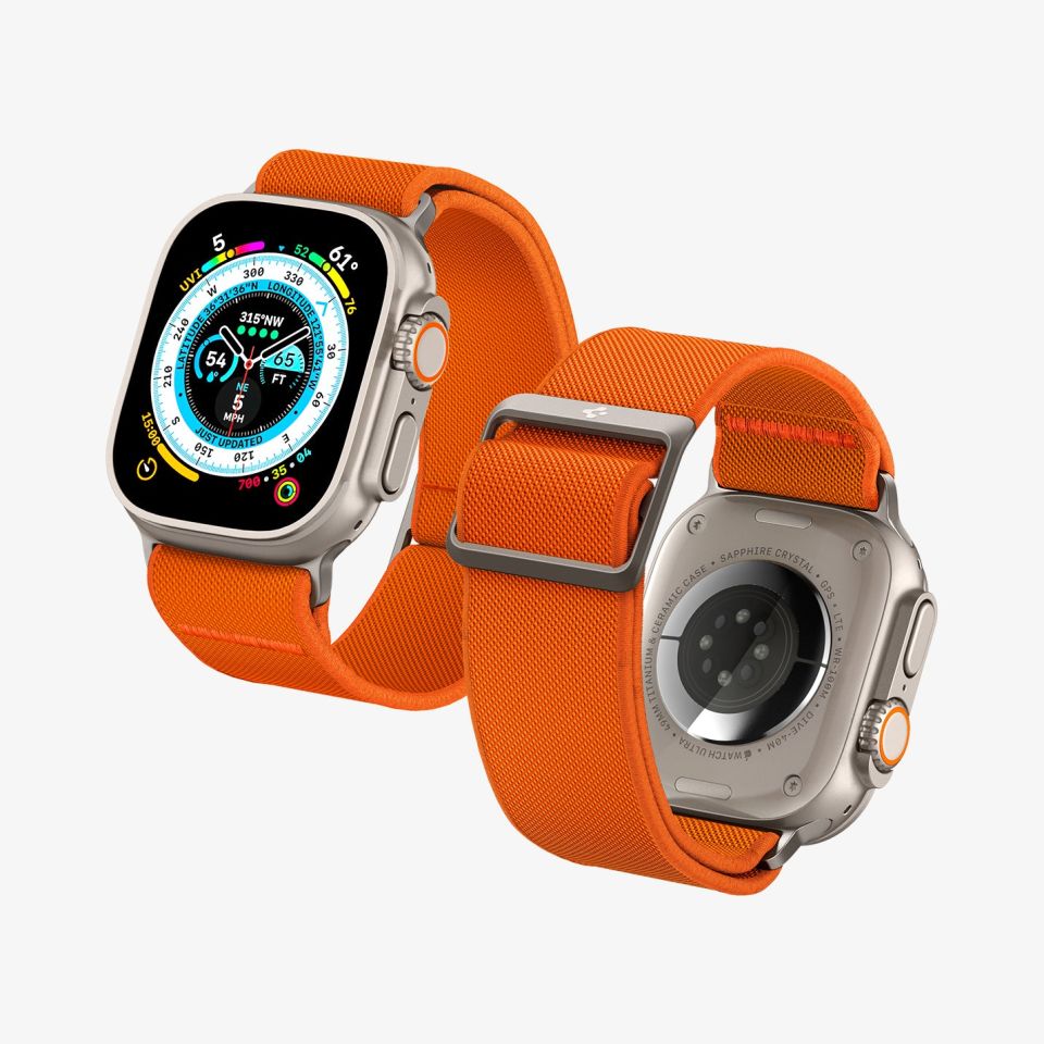 Apple Watch Serisi (49mm/45mm/44mm/42mm) Kayış Kordon, Spigen Watch Band Lite Fit Ultra Orange
