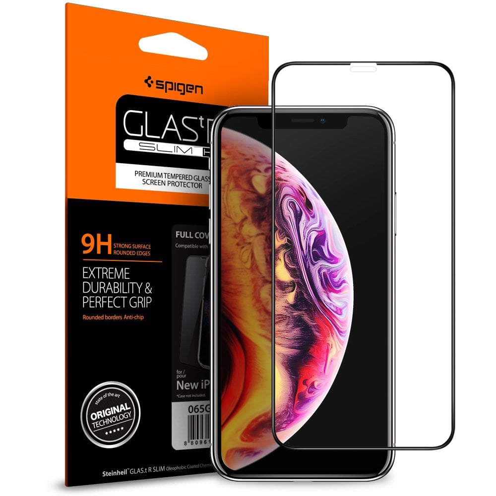 iPhone 11 Pro Max/XS Max Cam Ekran Koruyucu, Spigen Full Cover Glass Black