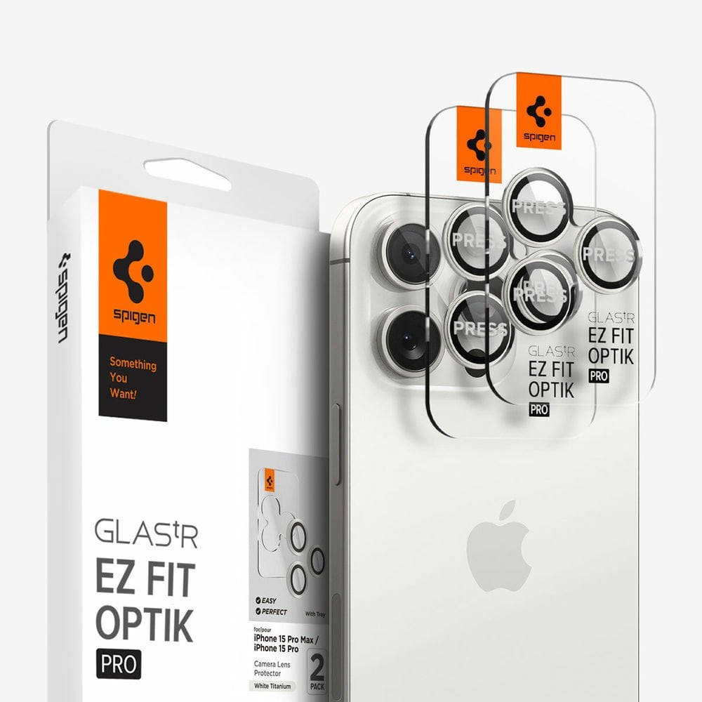 iPhone 15 Pro Max / iPhone 15 Pro / iPhone 14 Pro Max / iPhone 14 Pro Kamera Lens Cam Ekran Koruyucu, Glas.tR EZ Fit Optik Pro (2 Adet) White Titanium