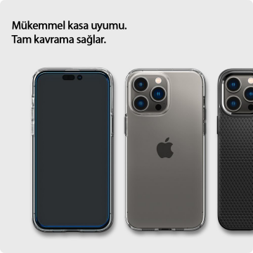iPhone 14 Pro Cam Ekran Koruyucu, Spigen Tam Kaplayan Glas.tR Slim Full Cover Black