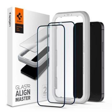 iPhone 12 Pro / iPhone 12 Ekran Koruyucu, Spigen Glas tR ALM FC Black (2 Adet)