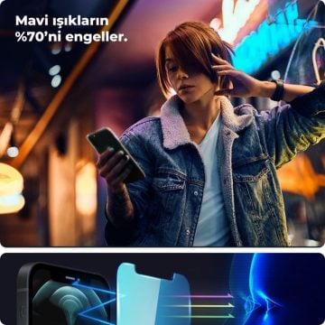 iPhone 12 Pro Max Ekran Koruyucu, Spigen tR Antiblue HD