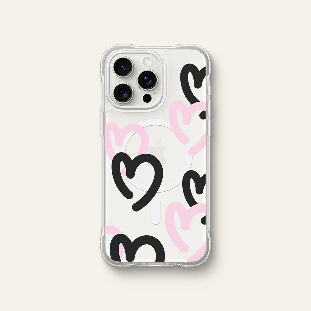 iPhone 15 Pro Kılıf, Ciel By Cyrill Cecile Mag Manifest (Magsafe Uyumlu) Doodle Hearts BlackPink