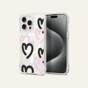 iPhone 15 Pro Kılıf, Ciel By Cyrill Cecile Mag Manifest (Magsafe Uyumlu) Doodle Hearts BlackPink