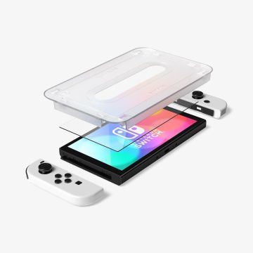 Spigen Nintendo Switch OLED ile Uyumlu Cam Ekran Koruyucu Kolay Kurulum GLAS.tR EZ Fit Slim HD (2 Adet) Clear