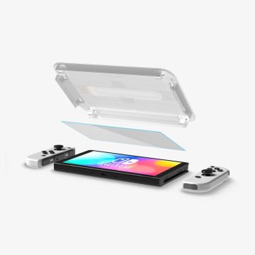 Spigen Nintendo Switch OLED ile Uyumlu Cam Ekran Koruyucu Kolay Kurulum GLAS.tR EZ Fit Slim HD (2 Adet) Clear