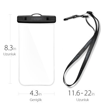 Spigen Universal Waterproof Tüm Cihazlarla Uyumlu IPX8  (25 Metre Dalış Sertifikalı) Su Geçirmez Kılıf Crystal Clear