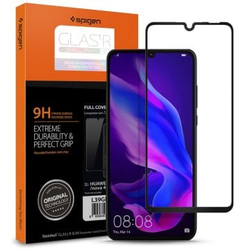 Huawei P30 Lite Cam Ekran Koruyucu, Spigen Full Cover Glass Black