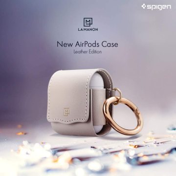 Spigen Apple AirPods 2/1 Nesil Uyumlu Kılıf La Manon Leather (Deri) Pale Pink