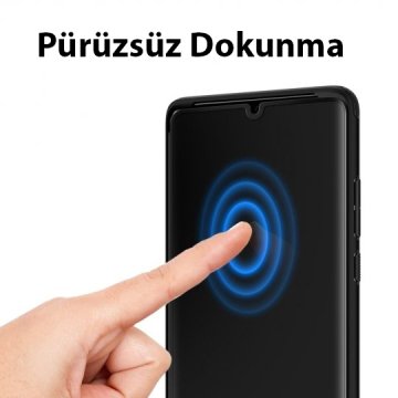 Huawei P30 Pro Kavisli Cam Ekran Koruyucu, Spigen Full Cover Glass Black