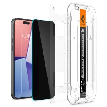 iPhone 15 Hayalet Cam Ekran Koruyucu Kolay Kurulum, Spigen Glas.tR EZ Fit Privacy (2 Adet)