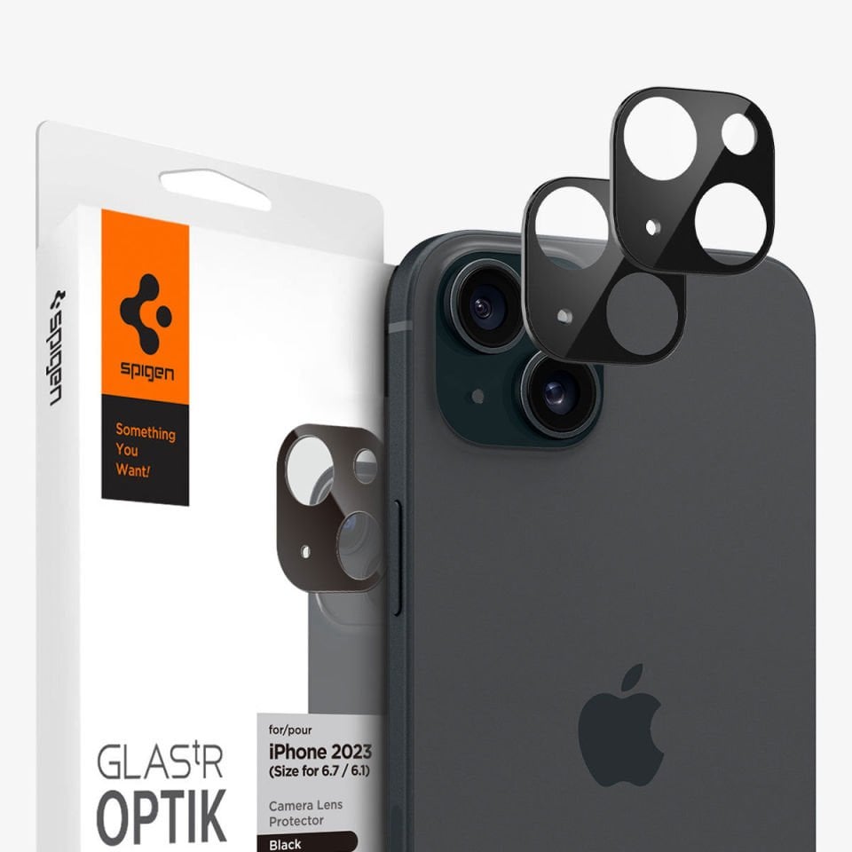 iPhone 15 / iPhone 15 Plus Kamera Lens Camı Koruyucu, Spigen Glas.tR Optik (2 Adet) Black