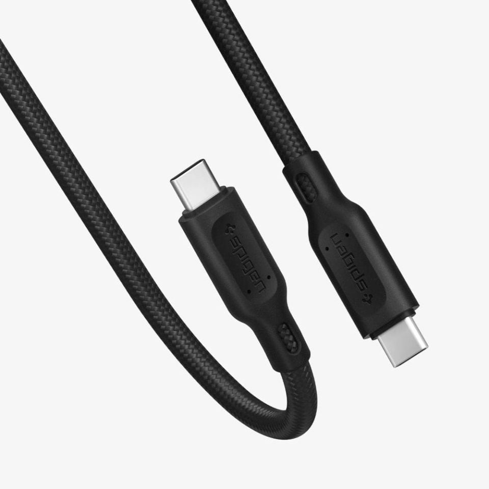 Spigen DuraSync Type-C to Type-C USB 2.0 60W Hızlı Şarj ve 480mb/s Data Hızı Kablo (1.5 Metre) C11C1 Black