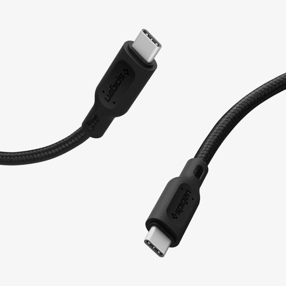 Spigen DuraSync Type-C to Type-C USB 2.0 60W Hızlı Şarj ve 480mb/s Data Hızı Kablo (1.5 Metre) C11C1 Black