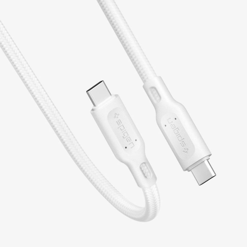 Spigen DuraSync Type-C to Type-C USB 2.0 60W Hızlı Şarj ve 480mb/s Data Hızı Kablo (1.5 Metre) C11C1 White