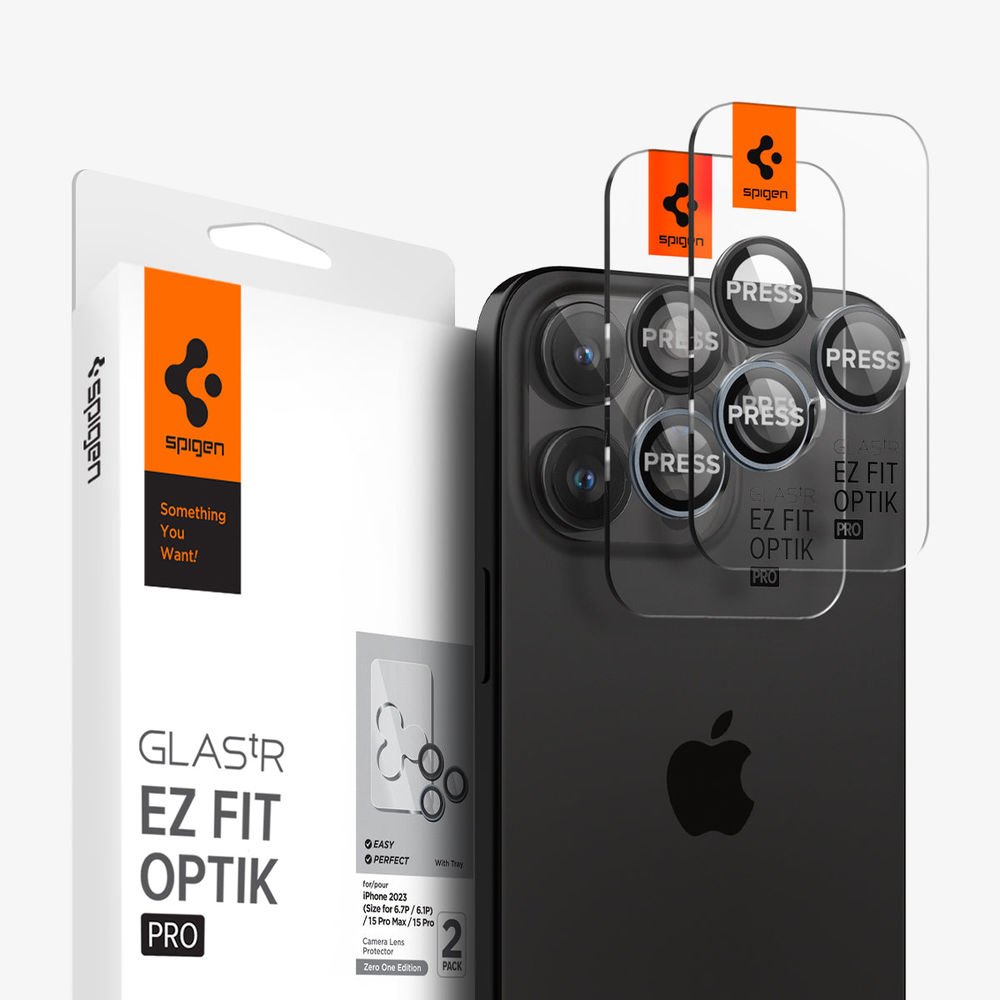 iPhone 15 Pro Max / iPhone 15 Pro / iPhone 14 Pro Max Kamera Lens Cam Ekran Koruyucu, Spigen Glas.tR EZ Fit Optik Pro (2 Adet) Zero One Edition