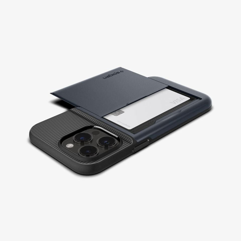 iPhone 14 Pro Max Kılıf, Spigen Slim Armor CS Wallet Metal Slate