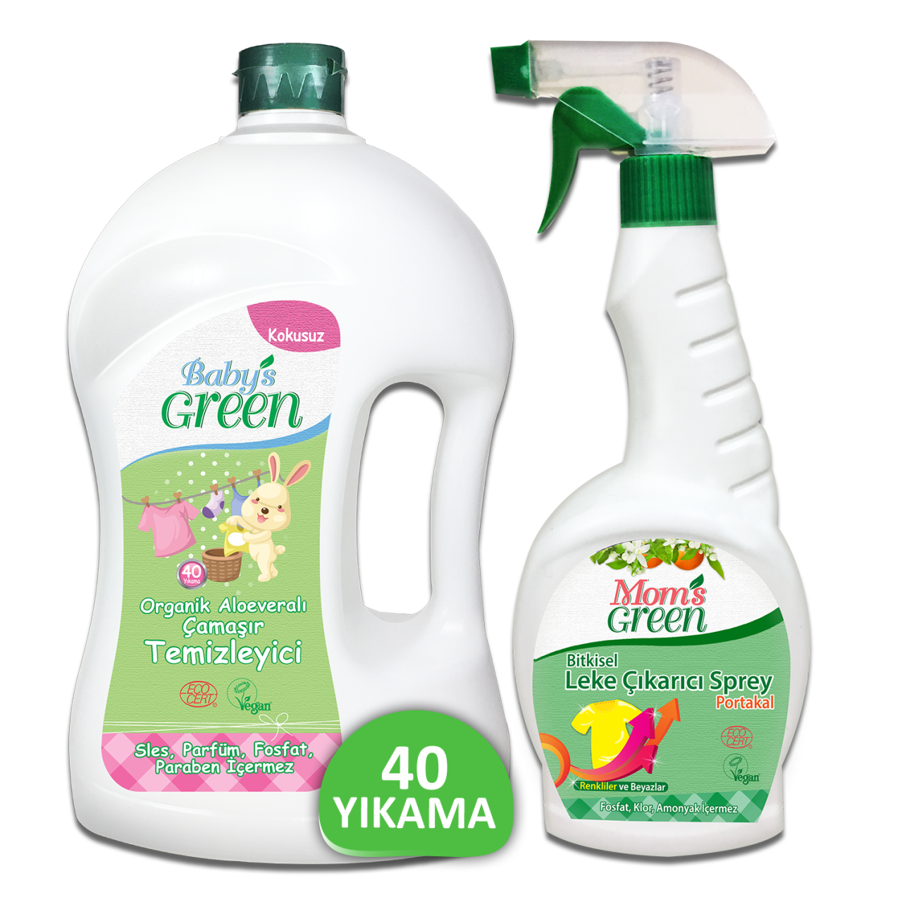 2'li Set Organik Bebek Çamaşır Temizleyici Kokusuz - 40 Yıkama Bitkisel Leke Çıkarıcı Sprey 750 ml HEDİYE ECO