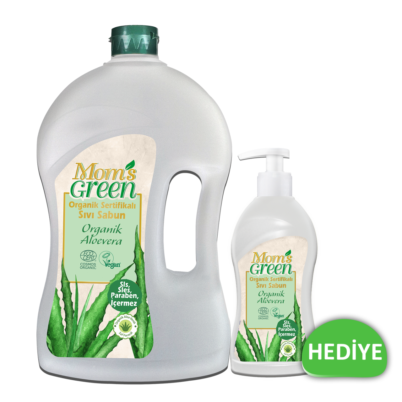 2'li Set Mom's Green Organik Sertifikalı Sıvı Sabun - Organik Aloeveralı 1.5 LT + 500 ml EcoCosmos