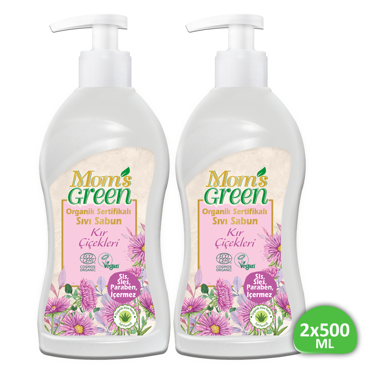 2'li Set Mom's Green Organik Sertifikalı Sıvı Sabun - Kır Çiçekleri  500 ml + 500 ml EcoCosmos