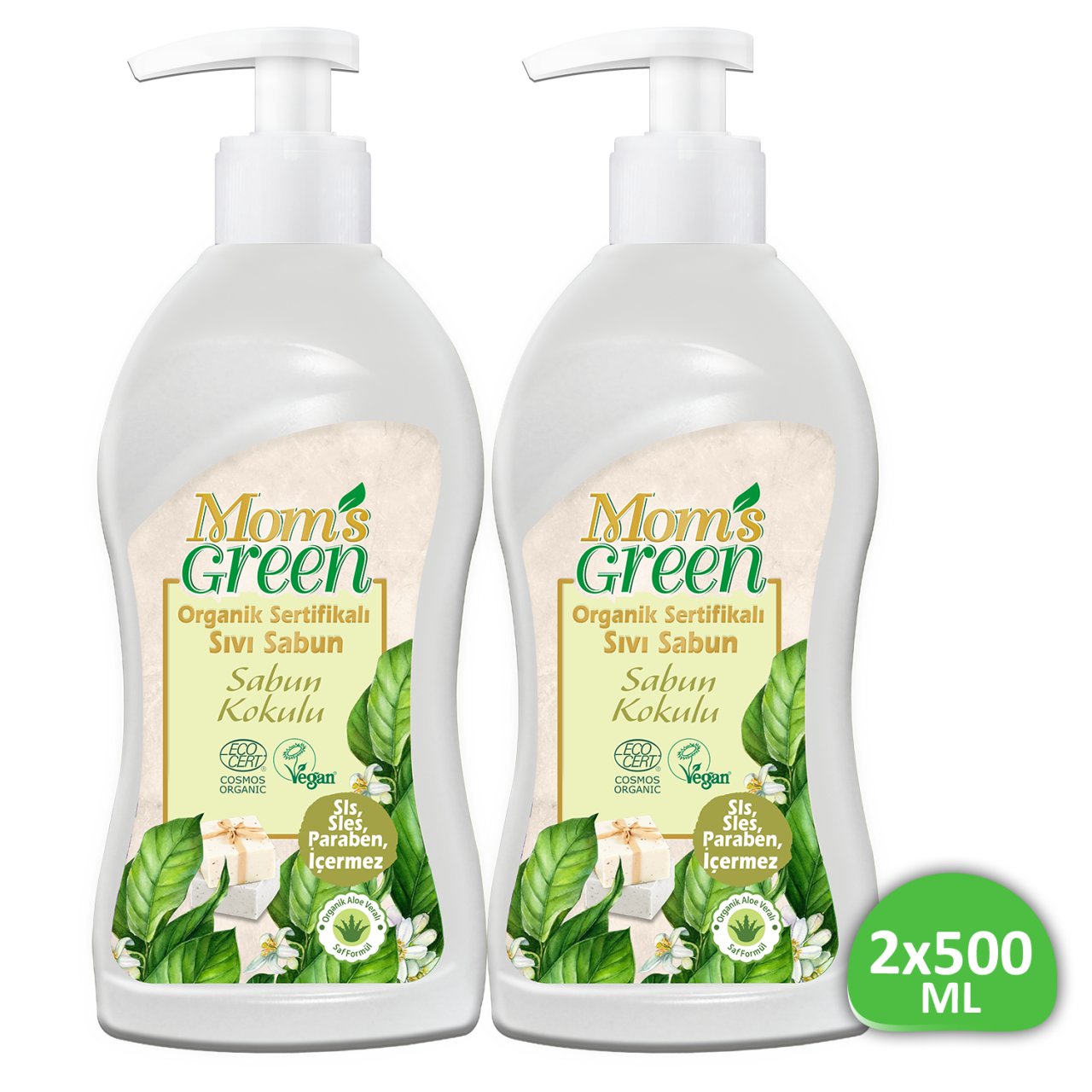 2'li Set Mom's Green Organik Sertifikalı Sıvı Sabun - Sabun Kokulu  500 ml + 500 ml EcoCosmos
