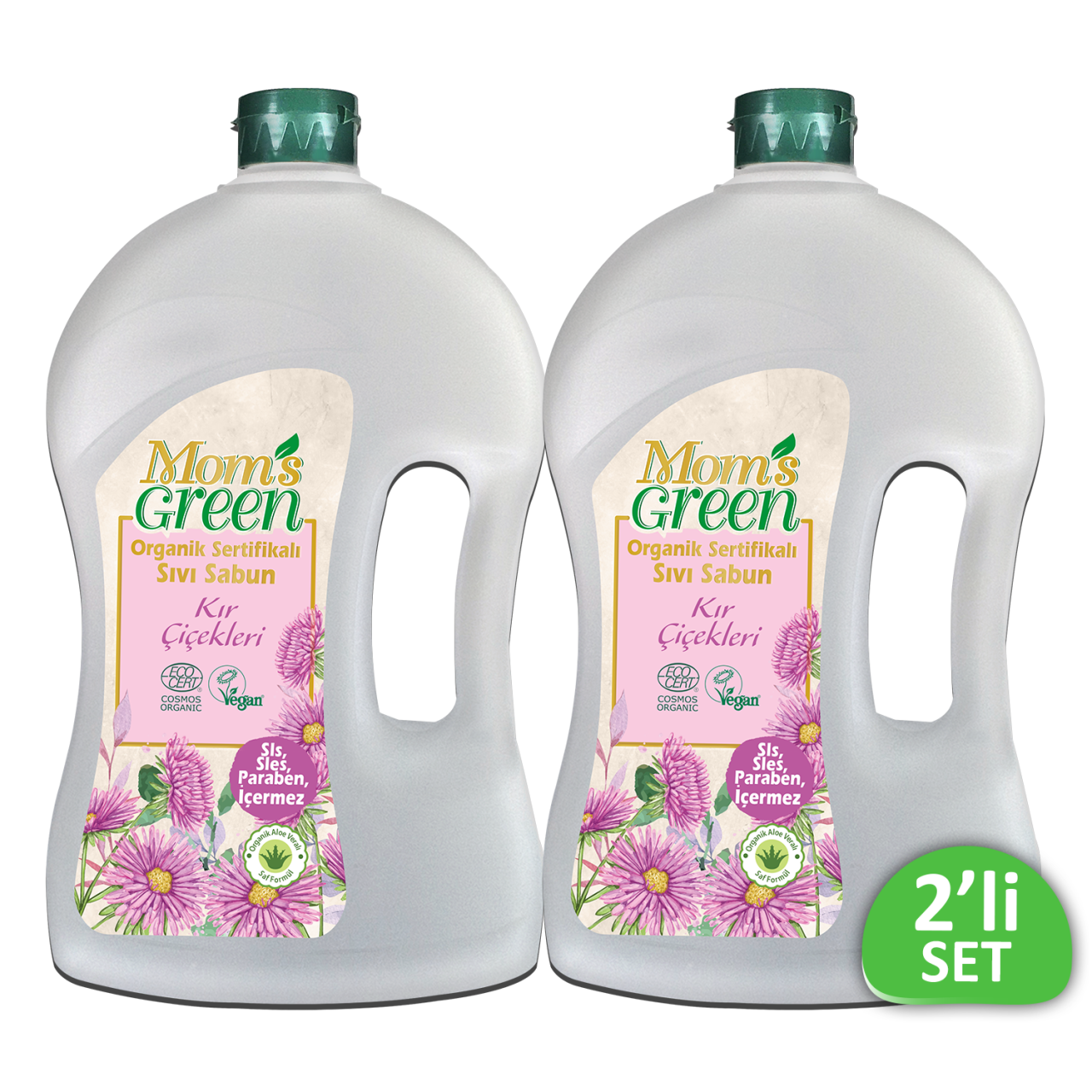 2'li Set Mom's Green Organik Sertifikalı Sıvı Sabun - Kır Çiçekleri  1.5 Lt*2 EcoCosmos