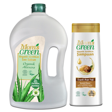 2'li Set Mom's Green Organik Sıvı Sabun Aloeveralı  1.5 LT + Organik Şampuan Argan Yağlı 400 ML EcoCosmos