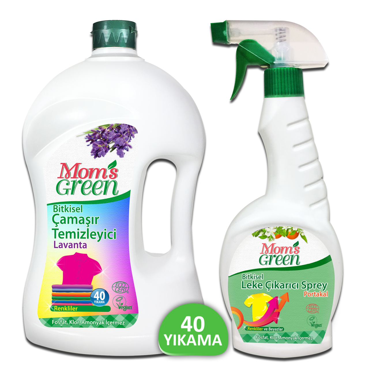 2'li Set Bitkisel Çamaşır Temizleyici RENKLİLER 40 Yıkama - Bitkisel Leke Çıkarıcı Sprey 750 ml HEDİYE ECO