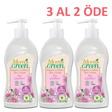 3'lü Set Mom's Green Organik Sertifikalı Sıvı Sabun - Kır Çiçekleri  500 ml 3 Al 2 Öde Eco Cosmos