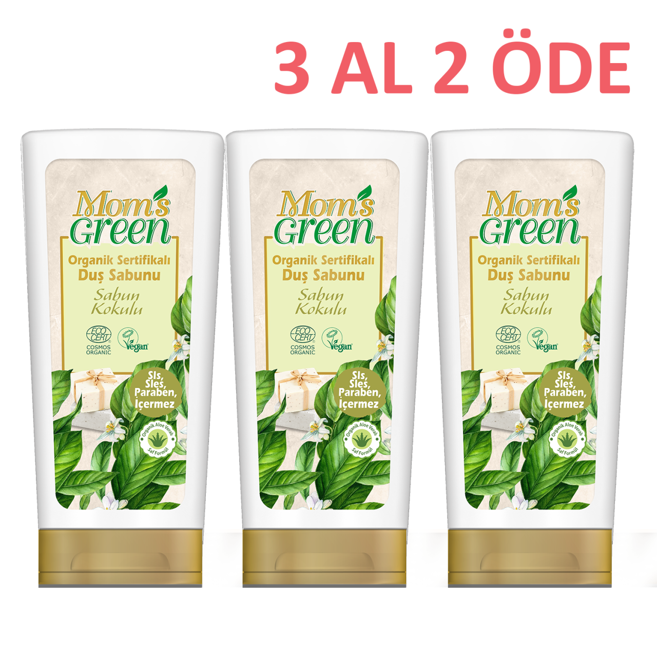 3'lü Set Mom's Green Organik Sertifikalı Duş Sabunu 400 ml 3 Al 2 Öde EcoCosmos