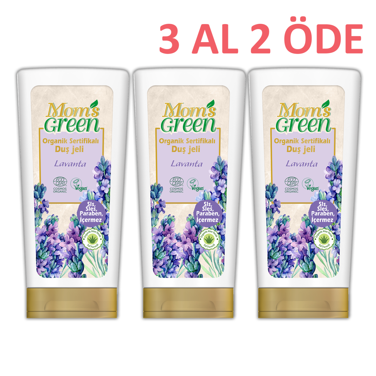 3'lü Set Mom's Green Organik Sertifikalı Duş Jeli - Lavantalı 400 ml 3 Al 2 Öde EcoCosmos