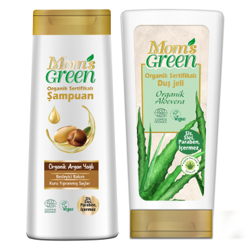 2'li Set Mom's Green Organik Argan Yağlı Şampuan + Aloeveralı Duş Jeli  400 ml EcoCosmos