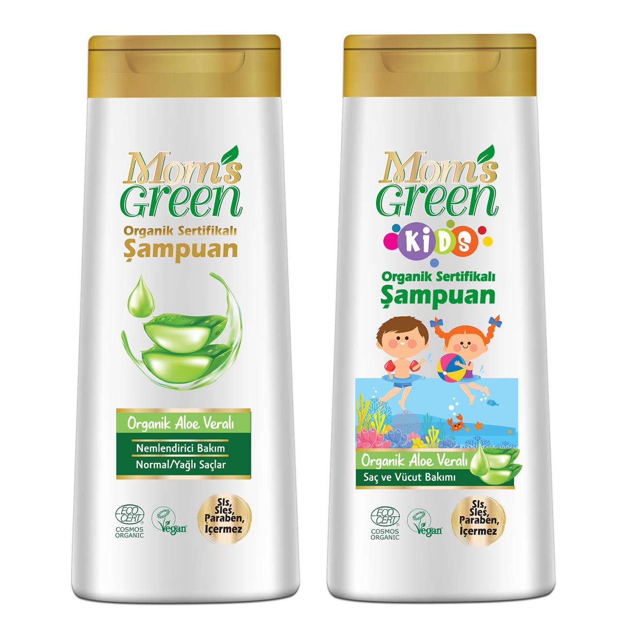 2'li Set Mom's Green Organik KIDS Aloeveralı ÇOCUK Şampuanı + Aloeveralı Şampuan 400 ml EcoCosmos