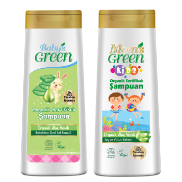 2'li Mom's Green KIDS Organik AloeVeralı Çocuk Şampuanı ve Organik BEBEK Şampuanı Seti 400ml*2 EcoCosmos