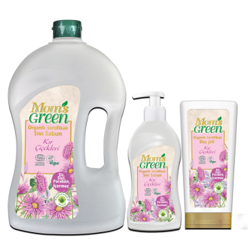 3'lü Set Mom’s Green Organik Sertifikalı  Sıvı Sabun - Kır Çiçekleri  1.500 ml  + 500 ml + Duş Jeli Kır Çiçekleri 400ml