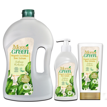 3'lü Set Mom's Green Organik Sertifikalı Sıvı Sabun - Sabun Kokulu  1.5 Lt + 500 ml + Duş Sabunu EcoCosmos