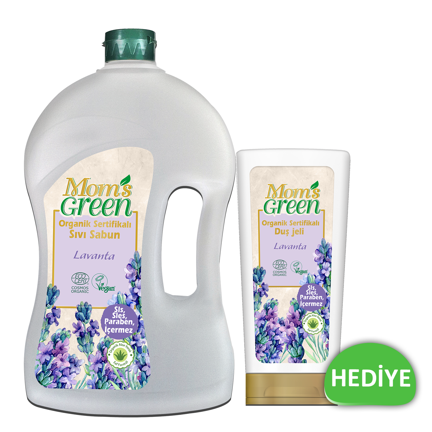 2'li Set Mom's Green Organik Sertifikalı Sıvı Sabun - Lavanta 1.5 Lt + Duş Jeli 400 ml  EcoCosmos