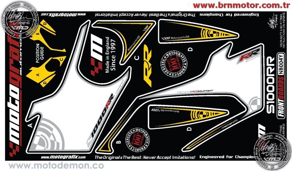 Bmw S1000RR 2009-2011 Model Motografix Tank Pad+Damla Sticker Takımı