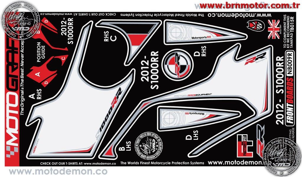 Bmw S1000RR 2012-2014 Model Motografix Tank Pad+Damla Sticker Takımı