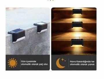 Güneş Enerjili Solar Köşebent Merdiven Bahçe Aydınlatma Lamba 4'lü