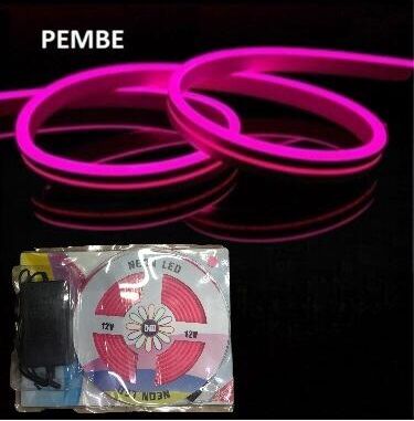 Pembe Flex Neon 12v Şerit Led Işık (5 Mt)
