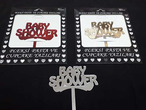 Baby Shower Yazılı Pleksi Pasta ve Cupcake Yazıları