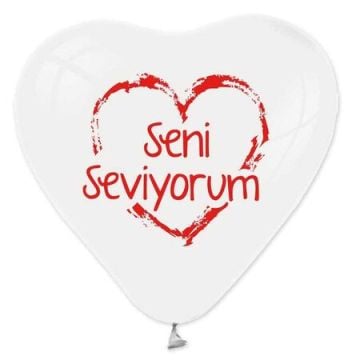 Seni Seviyorum Kalp Beyaz Balon (100 Adet)