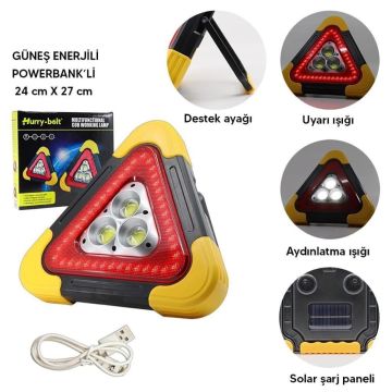 Güneş Enerjili Işıklı Acil Durum Reflektörü Powerbank