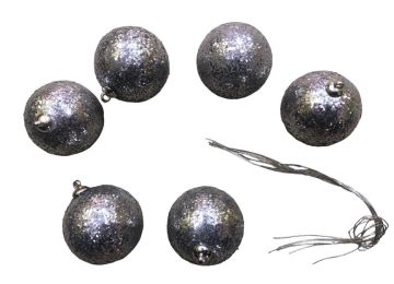 Yılbaşı Çam Ağacı Süsleri Simli Gümüş Top (6 Adet)